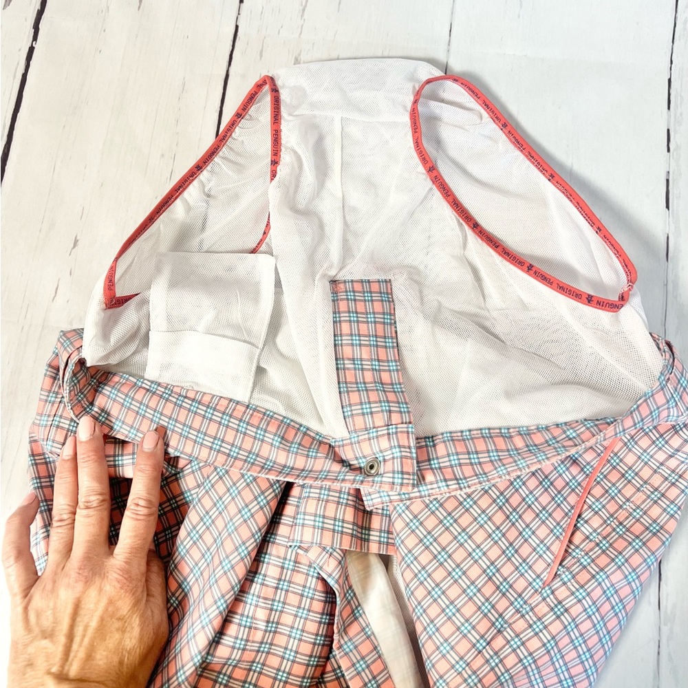NWT Original Penguin Men's Hybrid Swim Trunks 32 Coral Blue Plaid Board Shorts - Picture 13 of 14